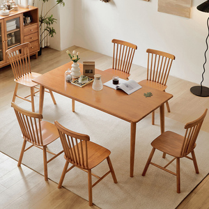 全实木餐桌椅组合长方形家用小户型餐厅原木风北欧樱桃色吃饭桌子