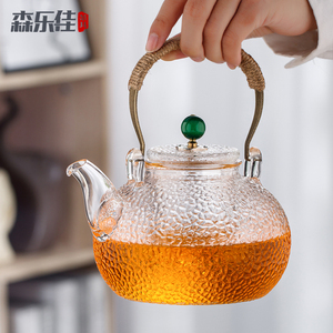 耐热玻璃煮茶壶家用泡茶专用电陶炉烧水壶单壶锤纹竹把提梁养生壶
