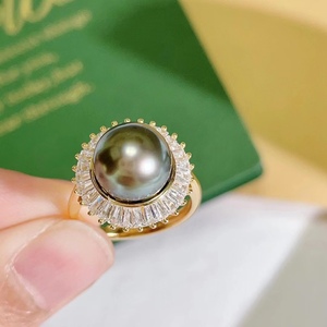 DIY配件  s925纯银锆石大圆盘珍珠戒指空托配10-11mm（不含珍珠）