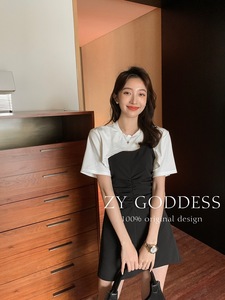 zy2022夏季新款韩版拼接小众不规则t桖两件套短袖修身显瘦连衣裙