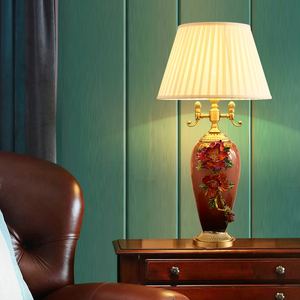 全铜台灯琉璃珐琅彩客厅卧室酒店别墅美式台灯高级感大气摇控开关