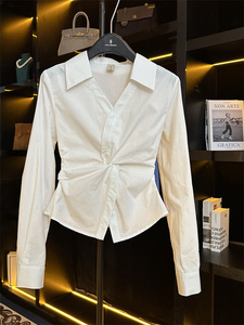 韩版不规则扭结白色衬衫女春秋气质新款衬衣今年流行爆款别致上衣