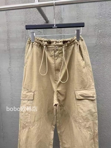 BOBO1972黑色工装裤女春夏新款束脚裤高腰宽松直筒裤复古阔腿裤子