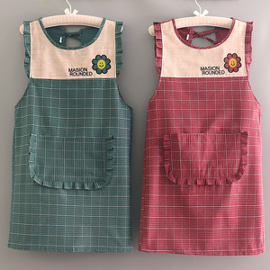 韩版时尚棉布围裙女家用厨房做饭围腰罩衣无袖工作服上班可爱成人
