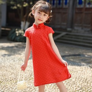 女童新款夏季汉服旗袍儿童唐装连衣裙中国风红色小女孩改良旗袍裙