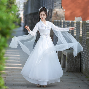 汉服女白色古装仙气飘逸中国风交领齐腰襦裙舞蹈演出服日常汉元素