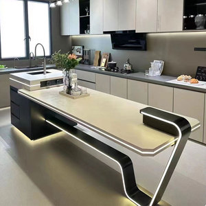 新款高端龙抬头中岛台餐桌一体可伸缩带水槽厨房客厅岩板吧台定制