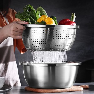 铁盆子不锈钢和面盆家用洗菜篮子厨房加厚沥水篮漏盆洗奶瓶专用盆