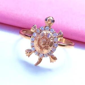 俄罗斯紫金镀14K彩金镶嵌钻石乌龟女士时尚个性开口可调节戒指