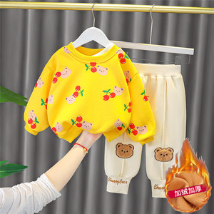 女童秋季两件套装1-4岁儿童小童秋冬加绒加厚婴儿洋气2男宝宝衣服