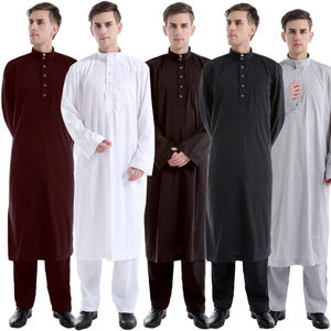 新款穆斯林男士礼拜服长袍回族服装沙特迪拜长衫宽松新疆男装套装