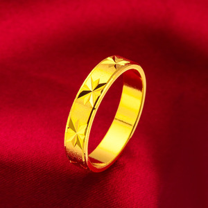 越南沙金古法戒指男镀纯金色仿真假黄金色结婚指环首饰品2024新款