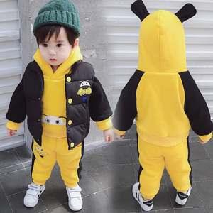 男宝宝冬季棉服套装1一3周岁加绒加厚2婴幼儿韩版女童三件套4洋气