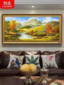 纯手绘油画欧式挂画客厅山水风景壁画巨人山装饰画美式聚宝盆宝马