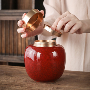 夕物 陶瓷家用密封罐白茶普洱单丛储存茶罐赏悦铝合双层盖茶叶罐