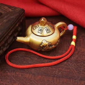 全黄铜小茶壶创意模型桌面摆件中式迷你茶壶手把件书房复古小玩意