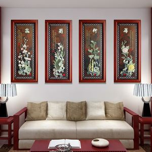 中式装饰画客厅沙发背景墙画四联中国风木雕餐厅挂画梅兰竹菊壁画