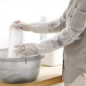 秋冬加绒家务洗碗手套单层松紧束口宽口接袖防水橡胶手套清洁手套