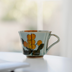冰片釉手绘枇杷品茗杯陶瓷茶杯主人杯单个家用牛奶早餐杯功夫茶具