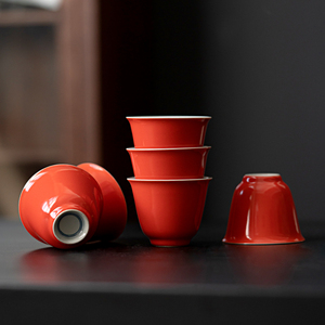 柿红茶杯品茗杯主人杯陶瓷单杯家用功夫茶具个人准用小杯子喝茶杯