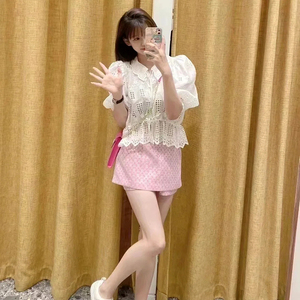 GANLING#M家~2024春新款时尚设计感系带镂空白色甜美娃娃领衬衫女