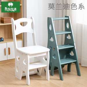 折叠凳子家用靠背实木多餐能梯子椅子两I用中式功桌四梯步凳实木
