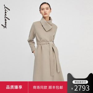 LANCY/俪雅朗姿2021冬季新款羊毛毛呢外套法式简约廓形收腰大衣女