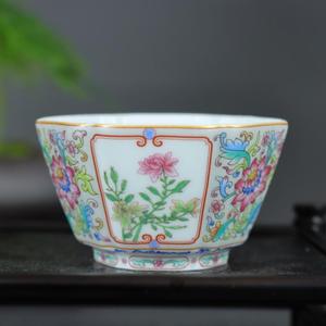 景德镇陶瓷茶具主人方形珐琅彩茶杯开窗梅兰竹菊茗杯异形家用客杯
