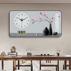 现代简约客厅钟表家用新中式静音餐厅挂钟创意百搭电子时钟画挂墙