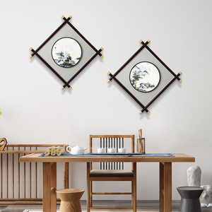 新中式客厅装饰画井字框茶室餐厅挂画单幅个性创意刺绣背景墙壁画