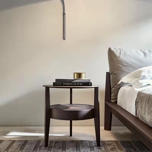 北欧现代意式极简床边柜圆形网红卧室小户型设计师时尚实木床头柜