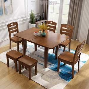 伸缩长方形简约轻奢餐桌家用实木小户型饭桌歺餐桌折叠可现代桌椅