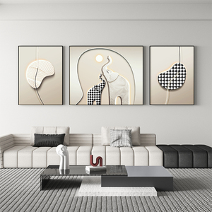 现代简约客厅装饰画沙发背景墙三联画时尚轻奢挂画大象组合壁画