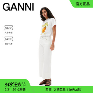 【明星同款】GANNI女装 桃子印花白色圆领宽松短袖T恤衫 T3529151