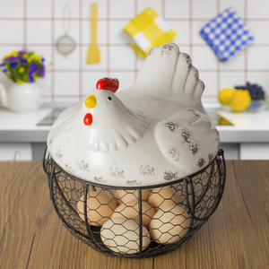 放鸡蛋的收纳筐陶瓷篮水果篮大蒜土豆杂物蓝陶瓷厨房装饰创意母鸡