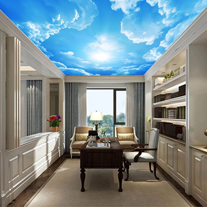 3d蓝天白云吊顶墙纸卧室客厅走廊天花板装饰壁画棚顶装修天空墙布