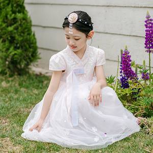 女童公主裙民族服装儿童朝鲜服夏季短袖延吉公主表演服韩服连衣裙
