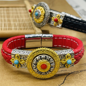 西藏旅游纪念品八卦牌十二生肖手链民族风藏式手工皮绳手镯首饰品
