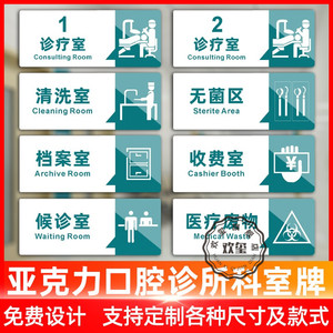 亚克力口腔医院科室牌牙科诊所门诊门牌提示牌诊疗室清洗室消毒室技工室指示牌美容医疗机构标示门牌定制定做