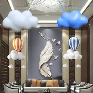轻奢羽毛翅膀热气球壁挂餐厅客厅玄关背景墙装饰仿真云朵摆设吊件