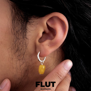 FLUT S925纯银耳扣天然蜜蜡耳坠方糖耳环男女同款复古高级感耳饰