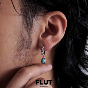 FLUT S925纯银欧美潮流街头蓝绿松石耳环男女同款耳饰复古耳坠
