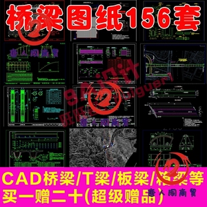 156套梁桥全套CAD施工图纸 桥梁T梁箱梁板梁设计连续钢构规范素材