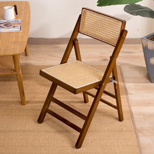 可折叠凳子靠背家用小板凳便携马扎凳侘寂风餐桌椅藤编餐椅吧台椅