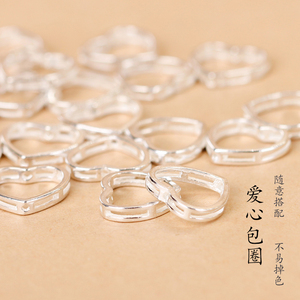 S925纯银镂空爱心款圆圈可放珠子手工diy编织手链项链串珠配件