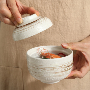 日式陶瓷燕窝炖盅隔水炖家用小汤盅甜品汤碗带盖碗蒸蛋碗餐厅用