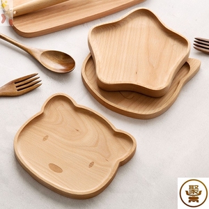 小熊木盘子日式木质卡通可爱餐具简约风创意餐盘托盘点心果盘碟子