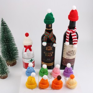 迷你DIY圣诞节针织毛线帽礼品装饰小帽子刀叉饮料圣诞红酒瓶套帽