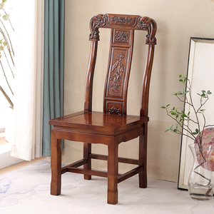 中式实木椅子靠背餐椅家用饭店酒店用胡桃海棠红木色全实木椅整装