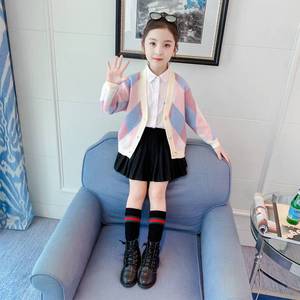 女童装毛衣开衫新款2秋022韩版洋气儿童针织衫中童装长袖上衣外套